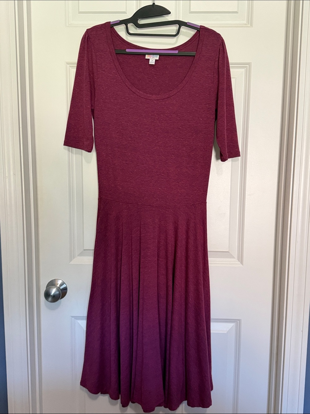 LuLaRoe Scoop-Neck Midi Dress in Burgundy Plum